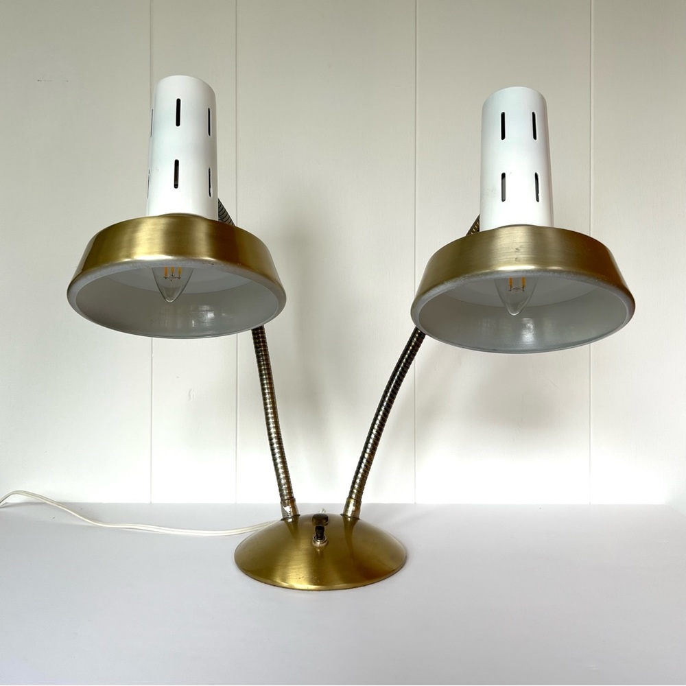 Vintage RARE Mid Century Modern Double Gooseneck Lamp